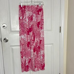 IMAN Pink and White Paisley Palazzo Pants size Medium Short wide leg travelers